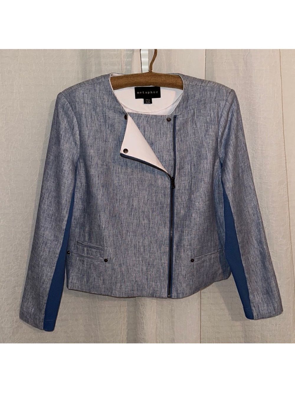 metaphor XL Heather Blue “Pastel Romance” Linen Moto Style Jacket
